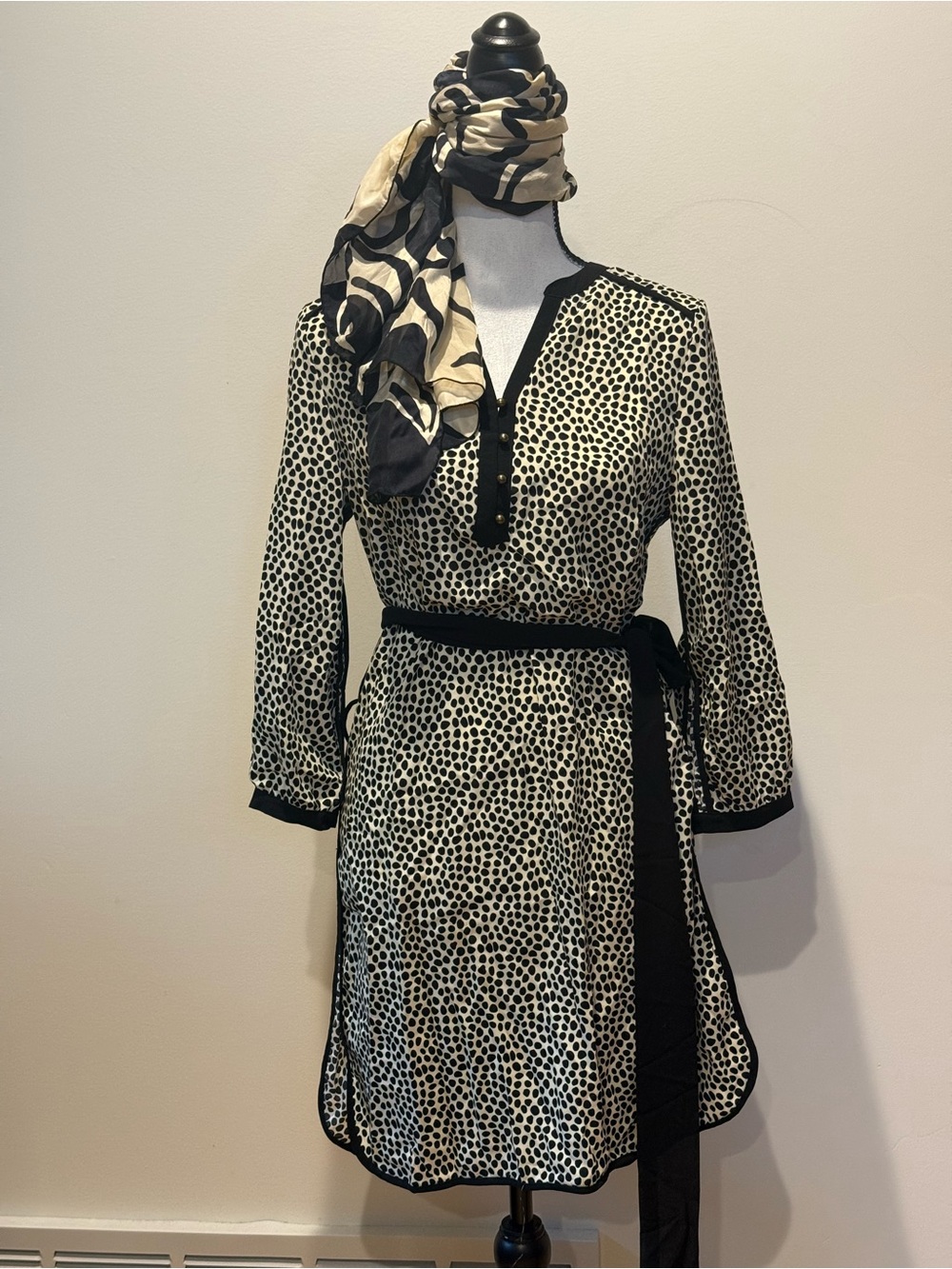 Griffin Paris NWT Cream Dot Wrap Dress with Tie Belt
